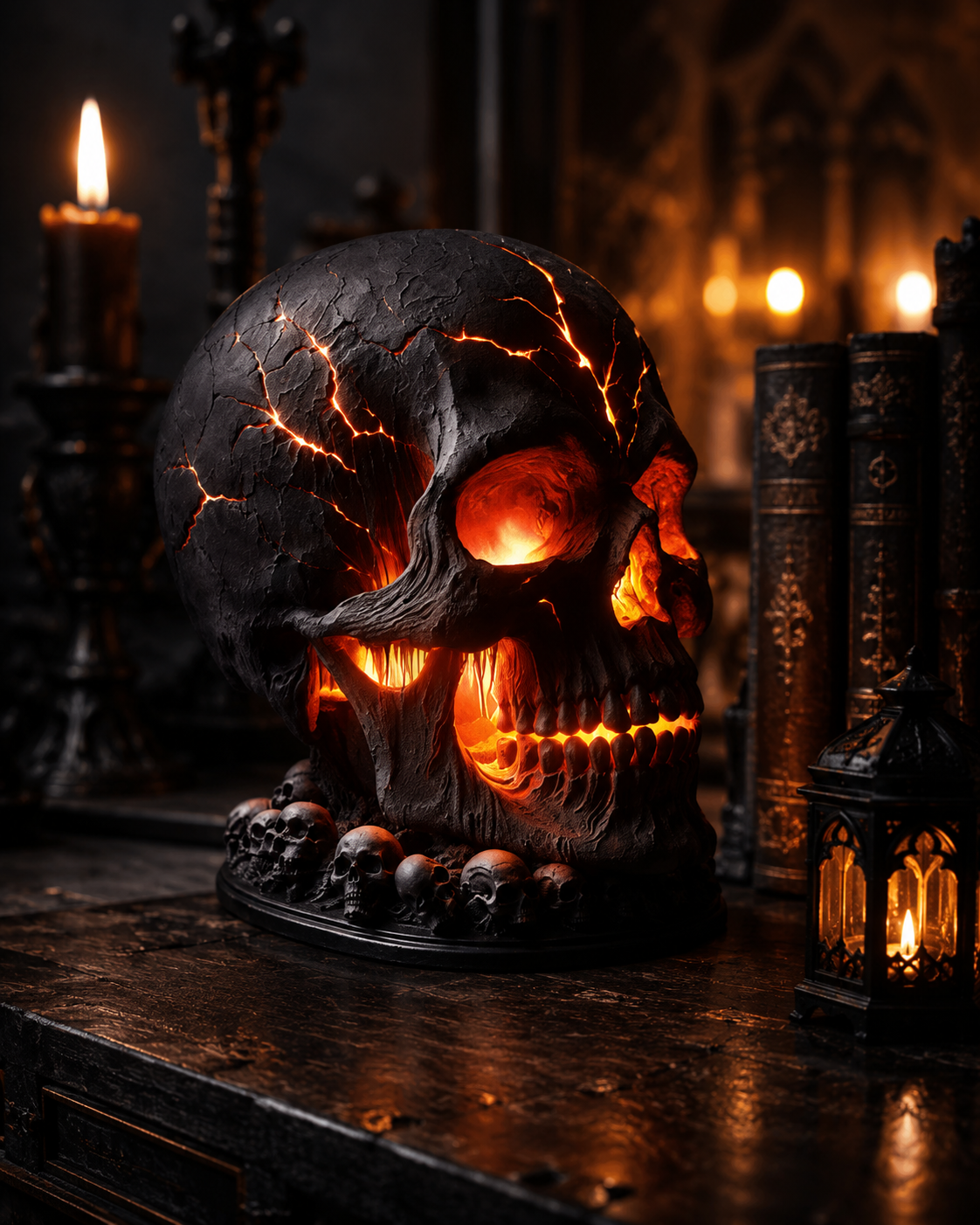 Gothic Skull Lamp – Glowing Lava Effect LED Resin Skull Light for Halloween & Dark Home Decor