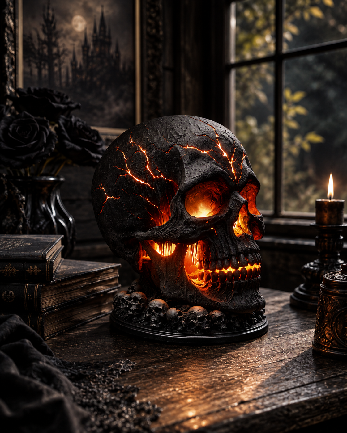 Gothic Skull Lamp – Glowing Lava Effect LED Resin Skull Light for Halloween & Dark Home Decor