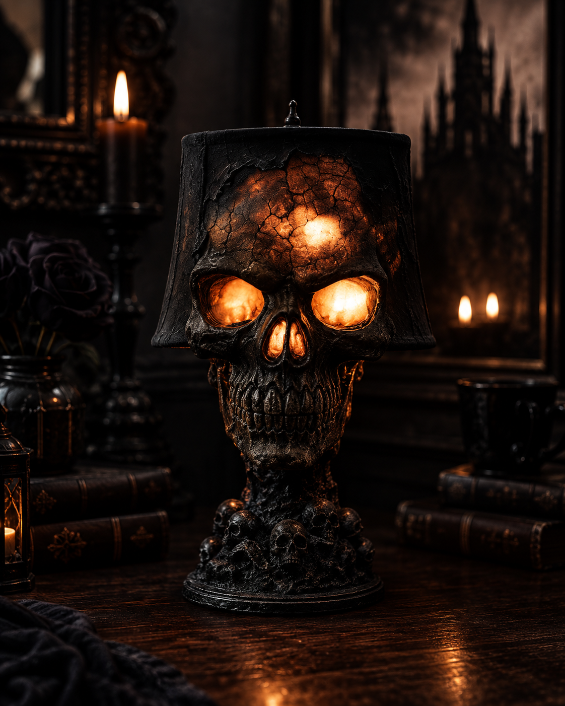 Gothic Skull Lamp – Glowing Resin Skull Table Light for Dark Home Decor & Halloween