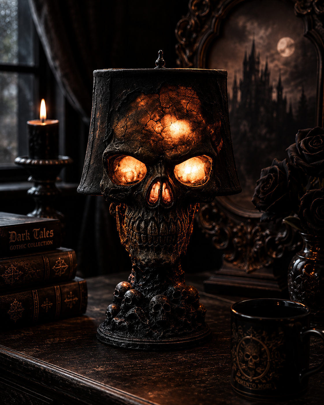 Gothic Skull Lamp – Glowing Resin Skull Table Light for Dark Home Decor & Halloween