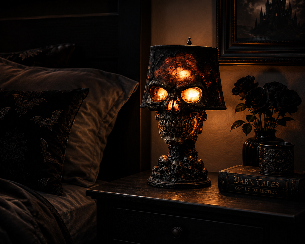 Gothic Skull Lamp – Glowing Resin Skull Table Light for Dark Home Decor & Halloween