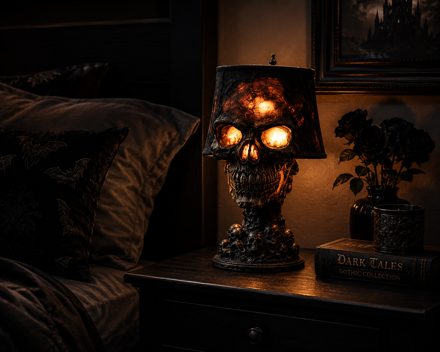 Gothic Skull Lamp – Glowing Resin Skull Table Light for Dark Home Decor & Halloween