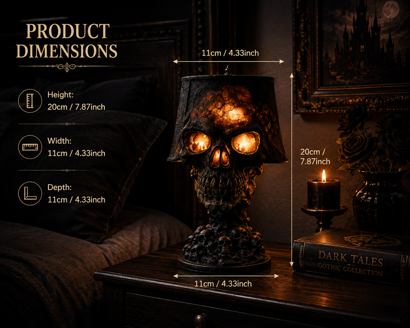 Gothic Skull Lamp – Glowing Resin Skull Table Light for Dark Home Decor & Halloween