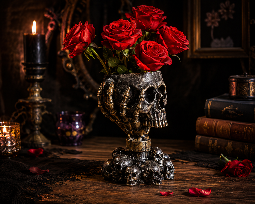 Gothic Skull Hand Vase – Resin Skeleton Flower Holder, Dark Alternative Home Decor