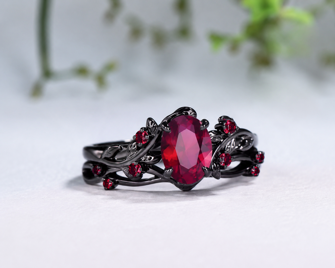 Gothic Red Gem Ring Set – Black Vintage Zirconia Ring for Women
