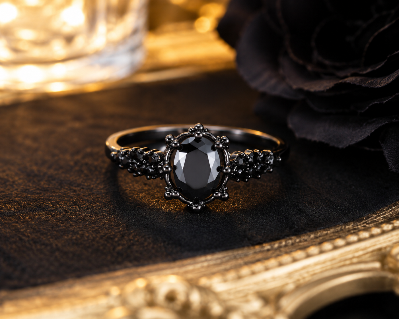 Gothic Black Oval Zircon Ring – Vintage Dark Statement Ring for Women