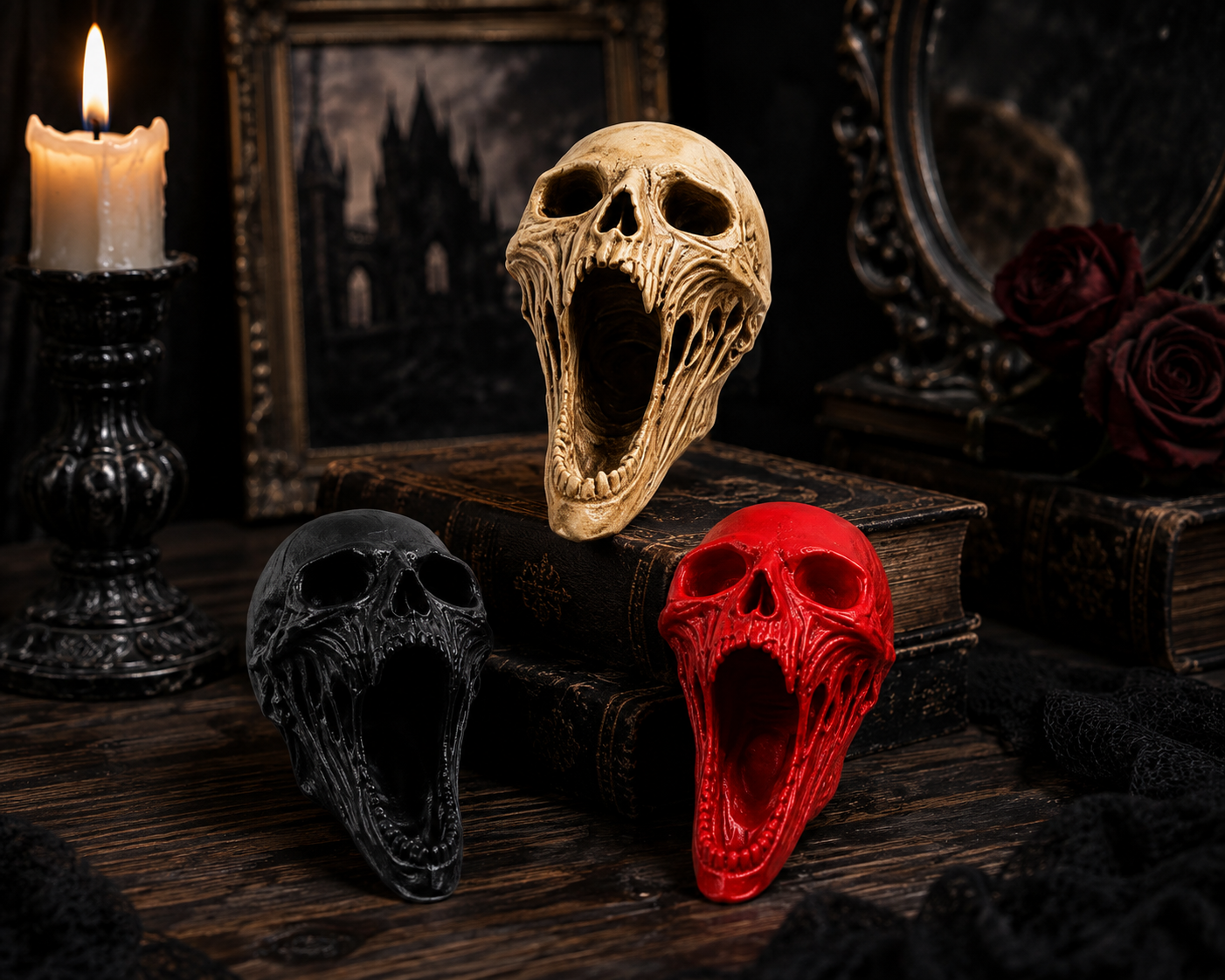 Gothic Screaming Skull Statue – Horror Home Decor