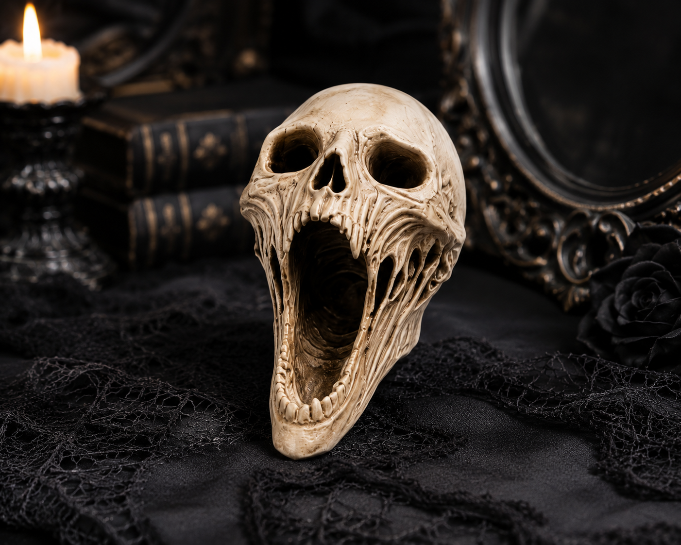 Gothic Screaming Skull Statue – Horror Home Decor