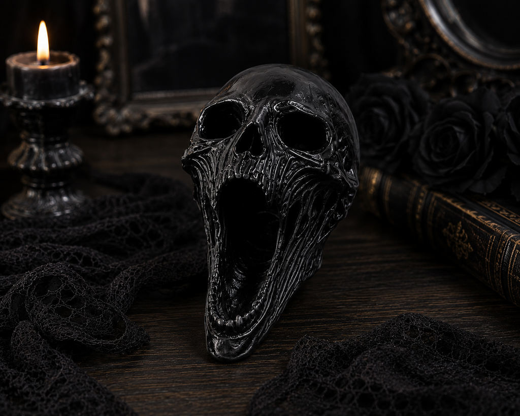Gothic Screaming Skull Statue – Horror Home Decor