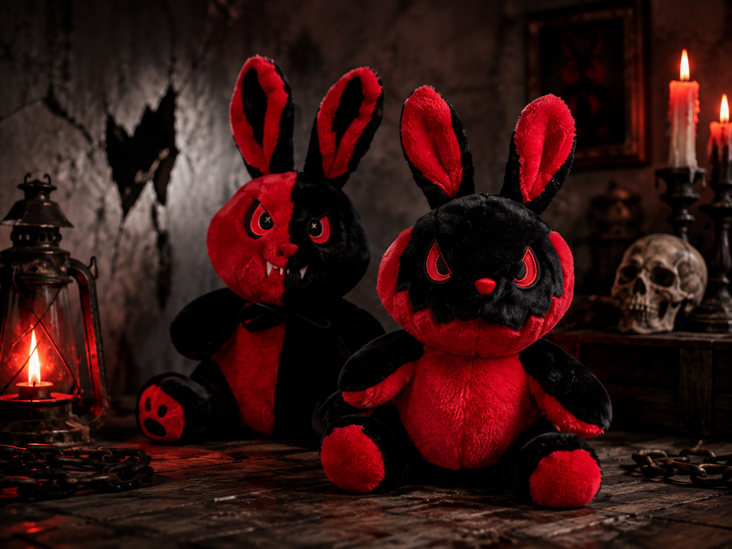 Gothic Red & Black Rabbit Plush – 25cm Creepy Bunny Decor