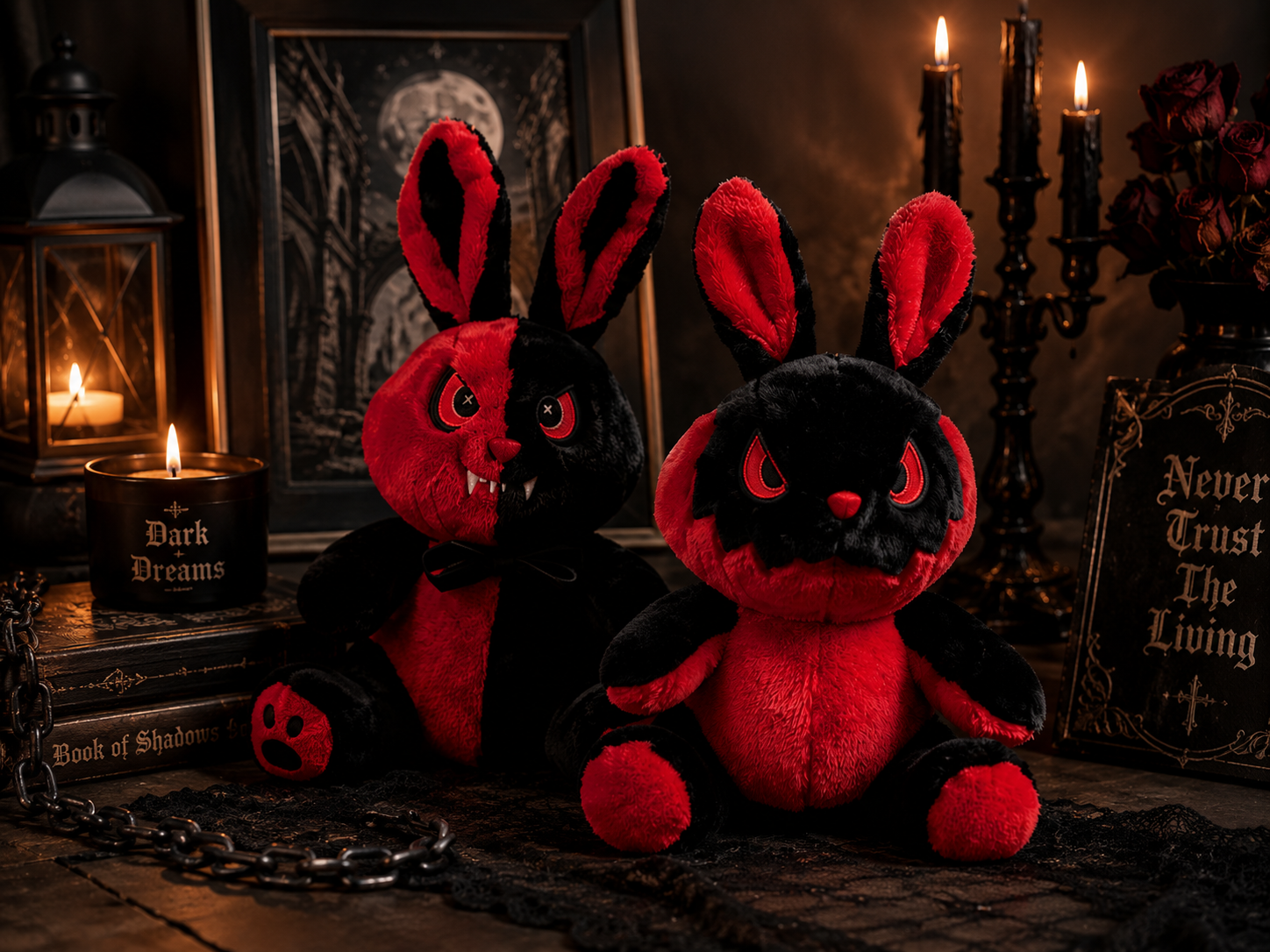 Gothic Red & Black Rabbit Plush – 25cm Creepy Bunny Decor