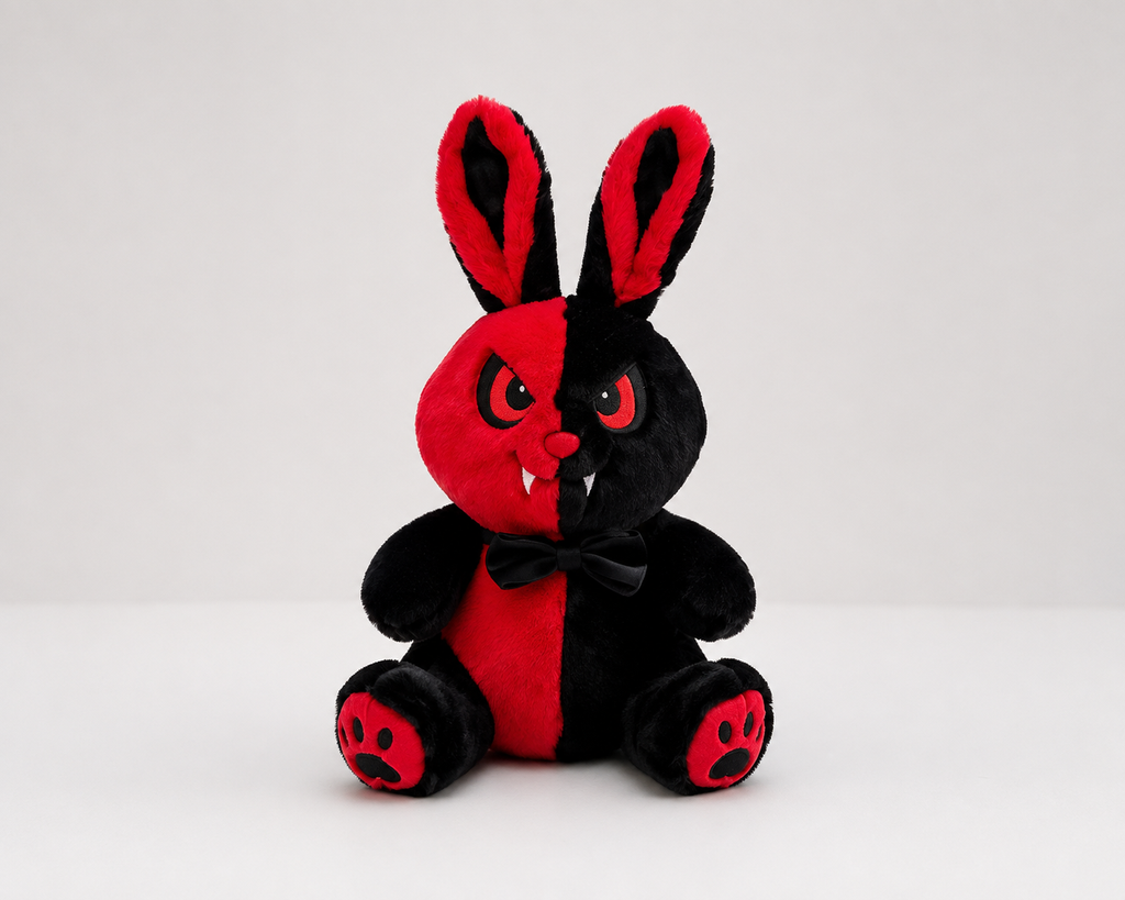 Gothic Red & Black Rabbit Plush – 25cm Creepy Bunny Decor