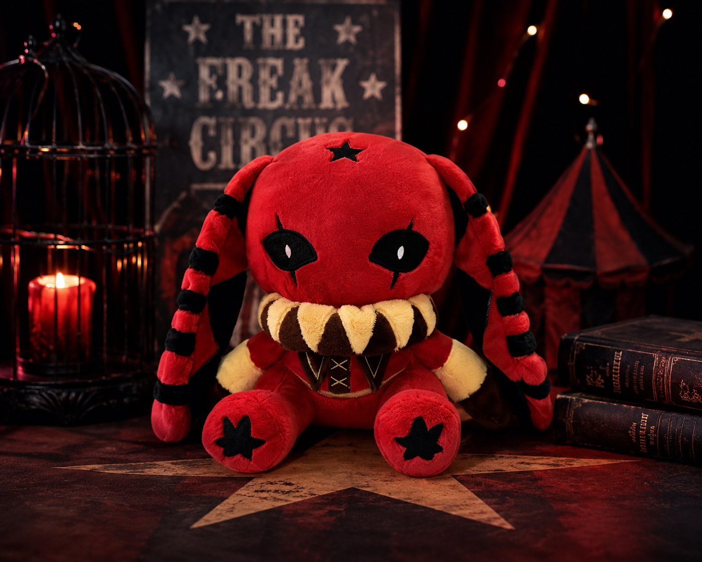 14cm Gothic Red Rabbit Plush – Creepy Cute Stuffed Decor, Dark Alternative Room Decoration & Gothic Gift