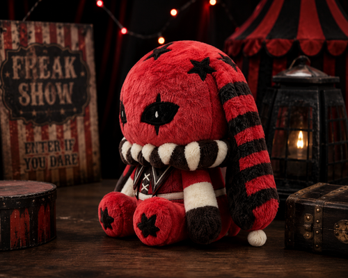 14cm Gothic Red Rabbit Plush – Creepy Cute Stuffed Decor, Dark Alternative Room Decoration & Gothic Gift