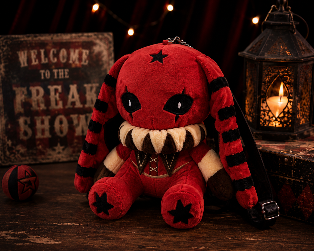14cm Gothic Red Rabbit Plush – Creepy Cute Stuffed Decor, Dark Alternative Room Decoration & Gothic Gift