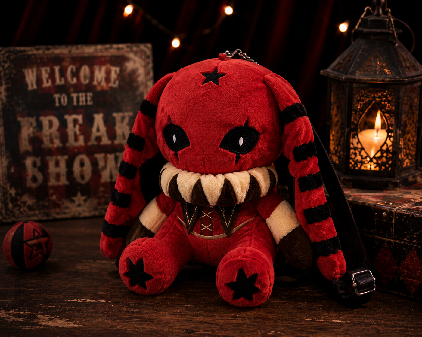 14cm Gothic Red Rabbit Plush – Creepy Cute Stuffed Decor, Dark Alternative Room Decoration & Gothic Gift