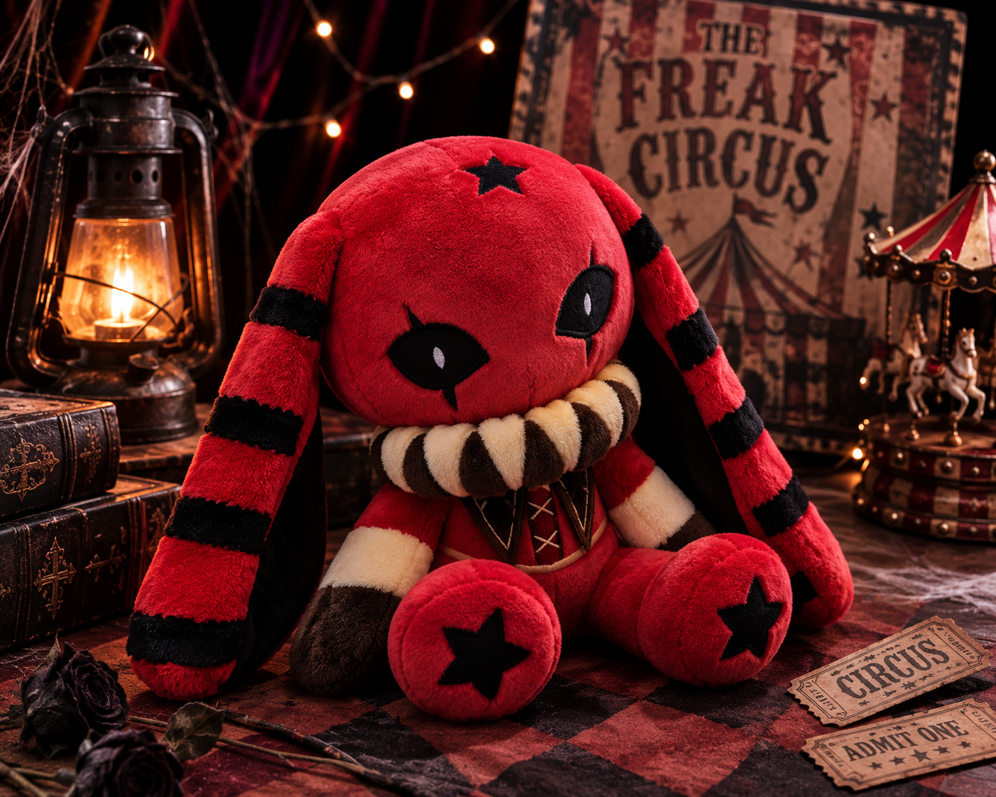 14cm Gothic Red Rabbit Plush – Creepy Cute Stuffed Decor, Dark Alternative Room Decoration & Gothic Gift