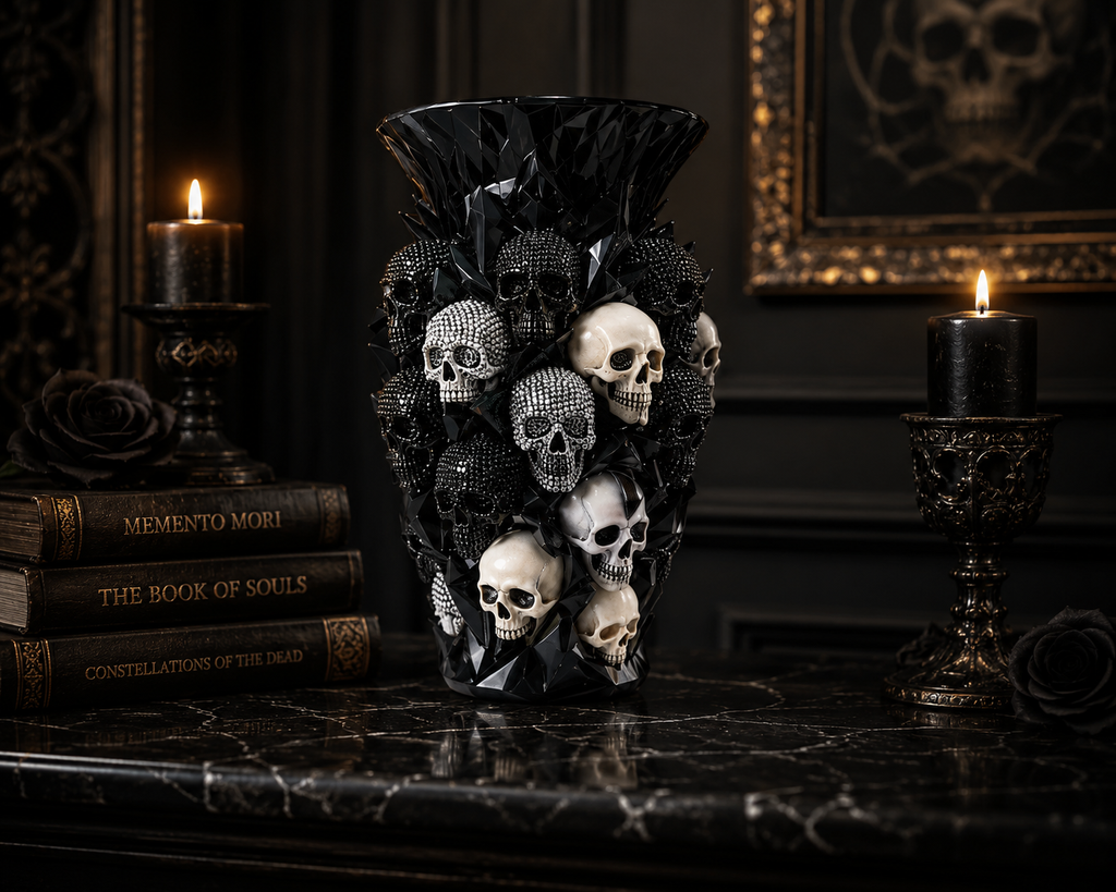 Gothic Skull Vase – Black Resin Skeleton Flower Vase for Dark Home Decor