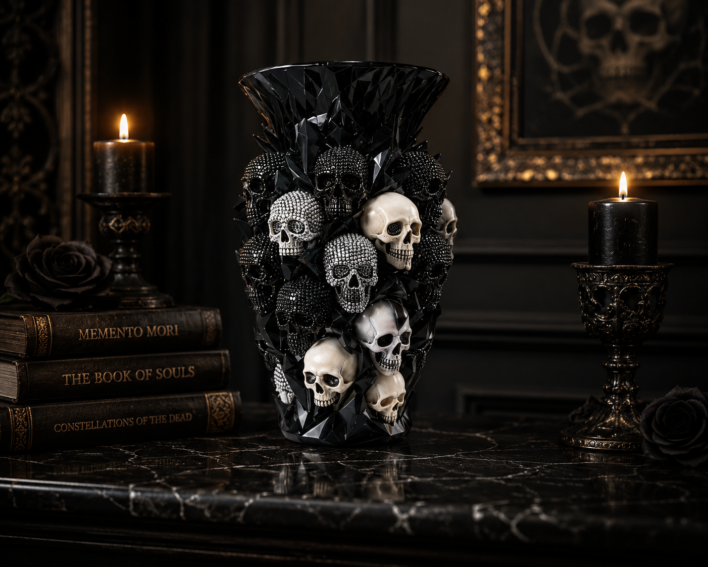Gothic Skull Vase – Black Resin Skeleton Flower Vase for Dark Home Decor