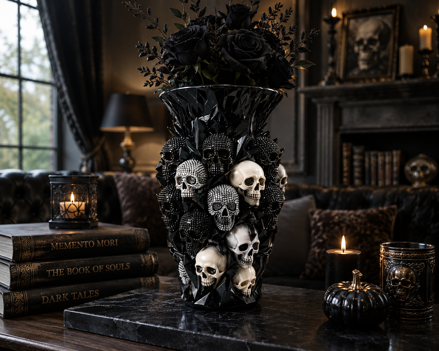 Gothic Skull Vase – Black Resin Skeleton Flower Vase for Dark Home Decor