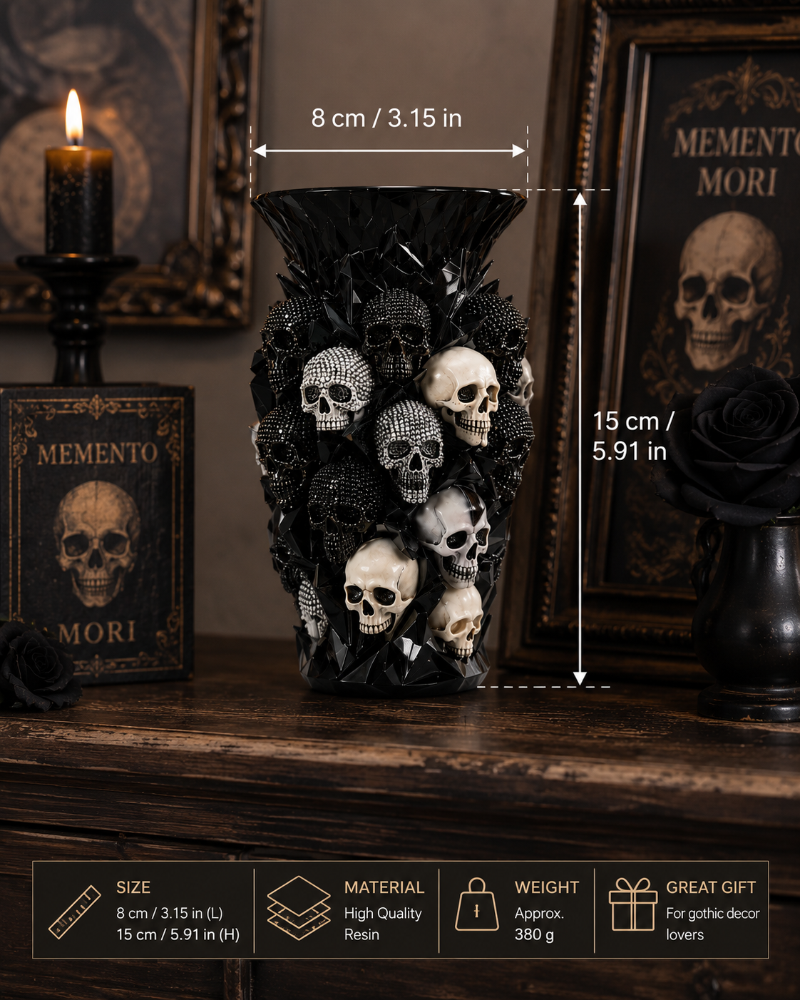 Gothic Skull Vase – Black Resin Skeleton Flower Vase for Dark Home Decor
