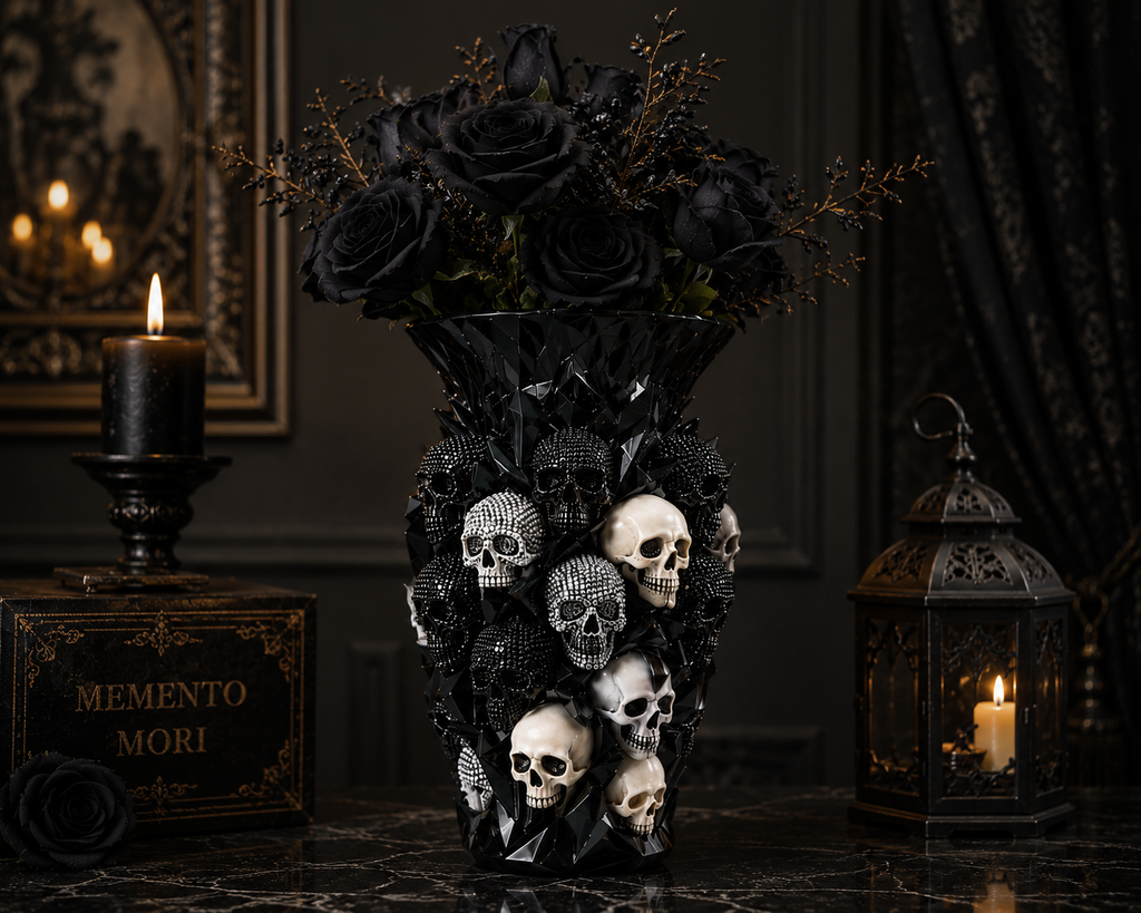 Gothic Skull Vase – Black Resin Skeleton Flower Vase for Dark Home Decor