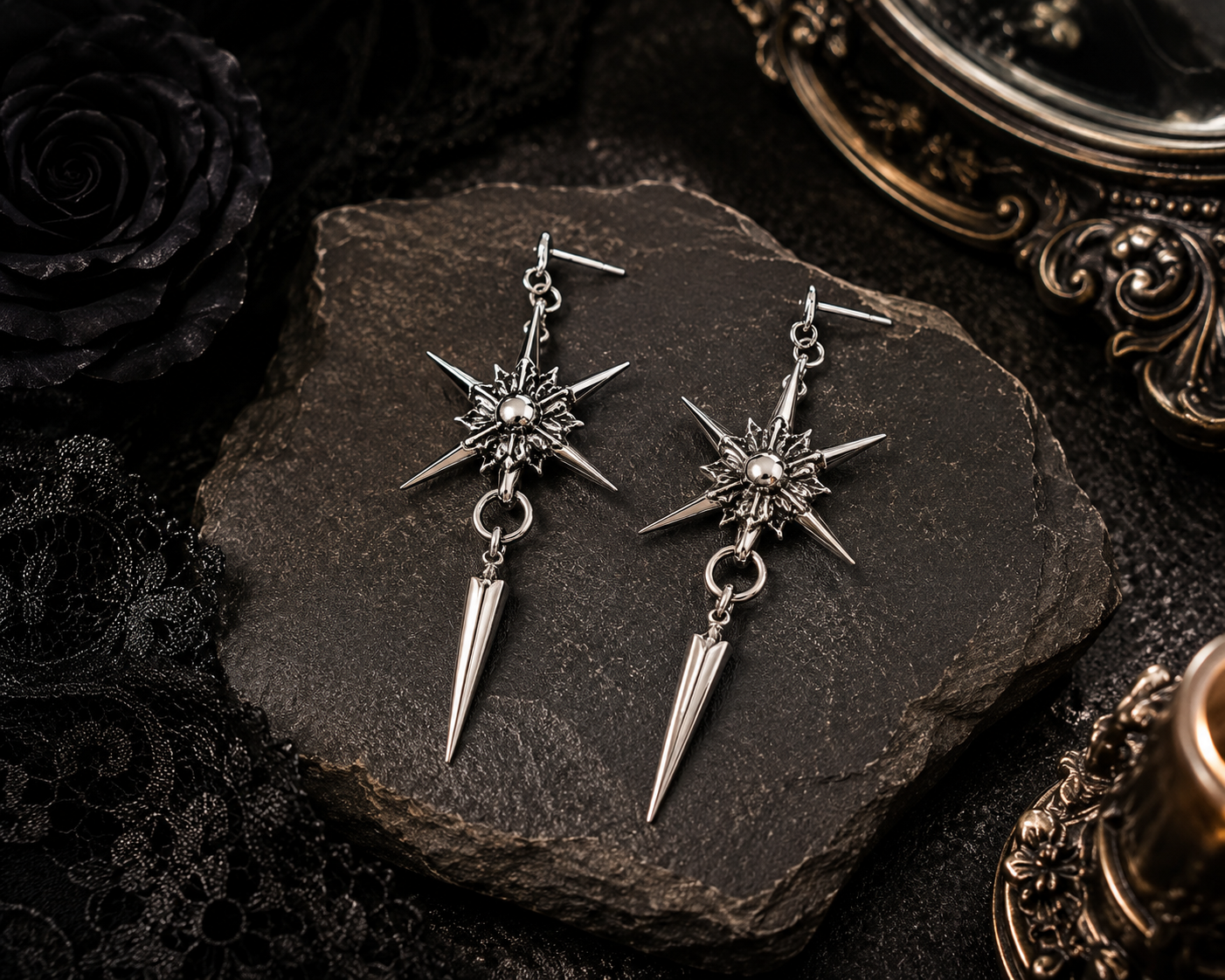 Gothic Silver Drop Earrings – Geometric Zinc Alloy Dangle Earrings for Women
