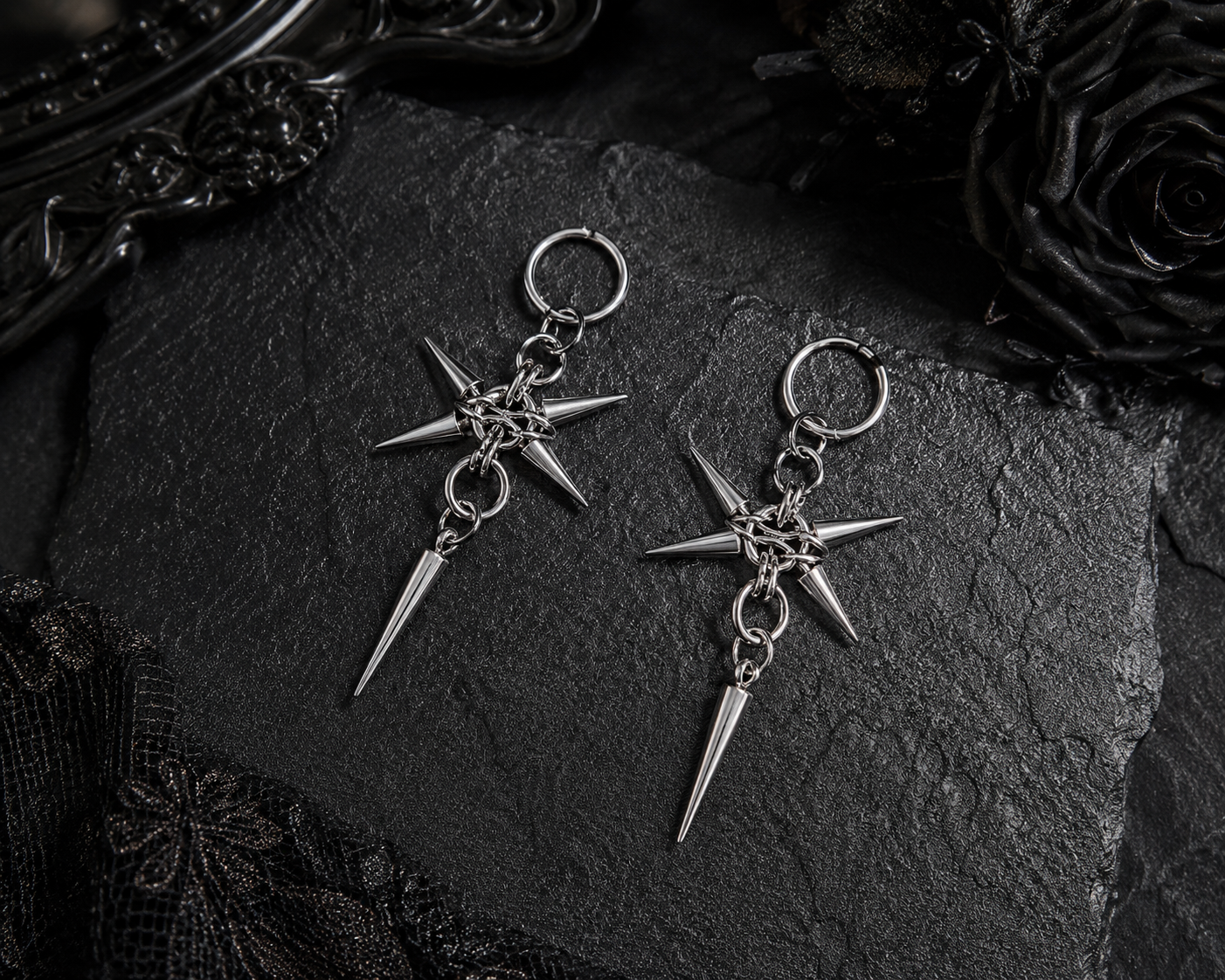 Gothic Silver Drop Earrings – Geometric Zinc Alloy Dangle Earrings for Women