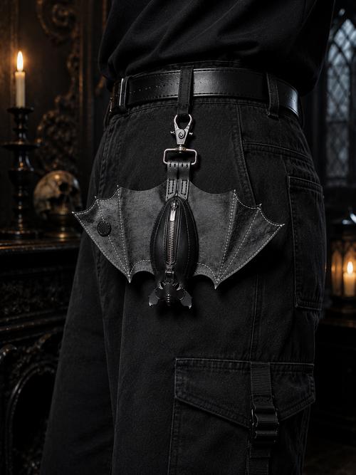 Gothic Bat Coin Purse – Foldable Wing Black Zipper Pouch & Alternative Keychain