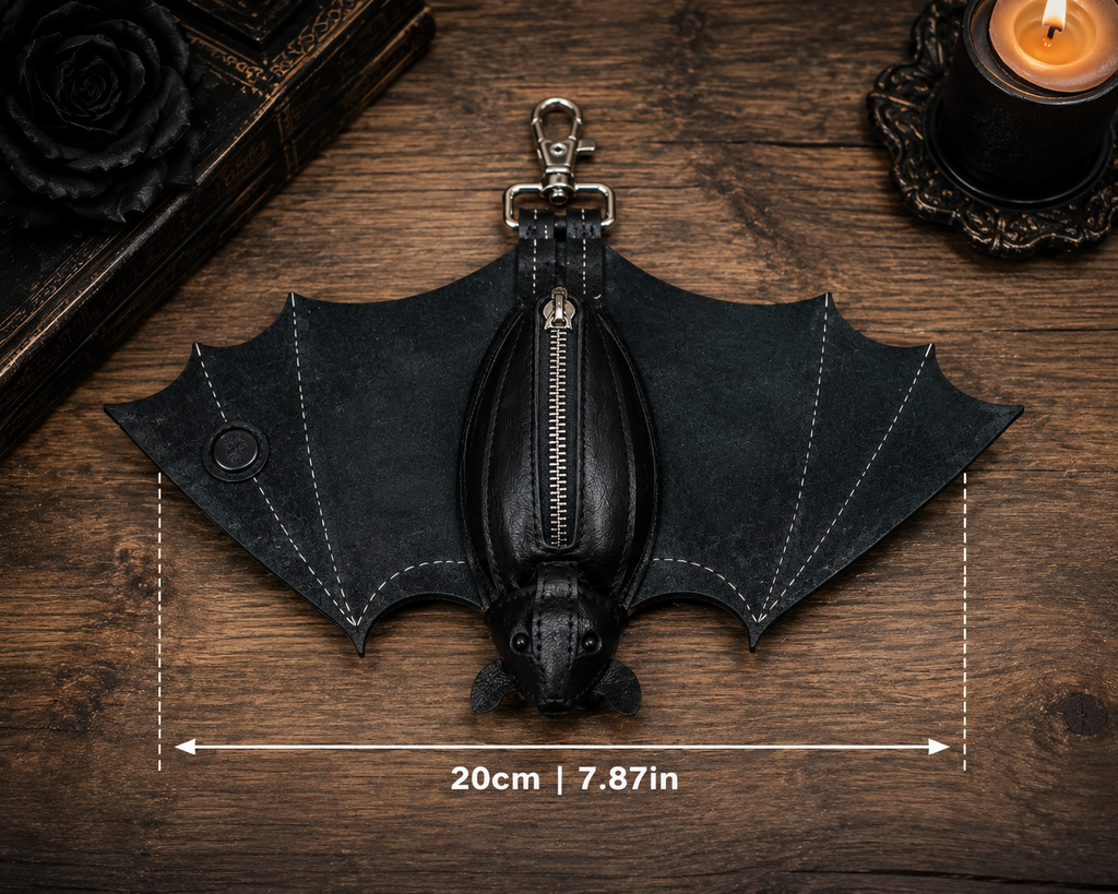 Gothic Bat Coin Purse – Foldable Wing Black Zipper Pouch & Alternative Keychain