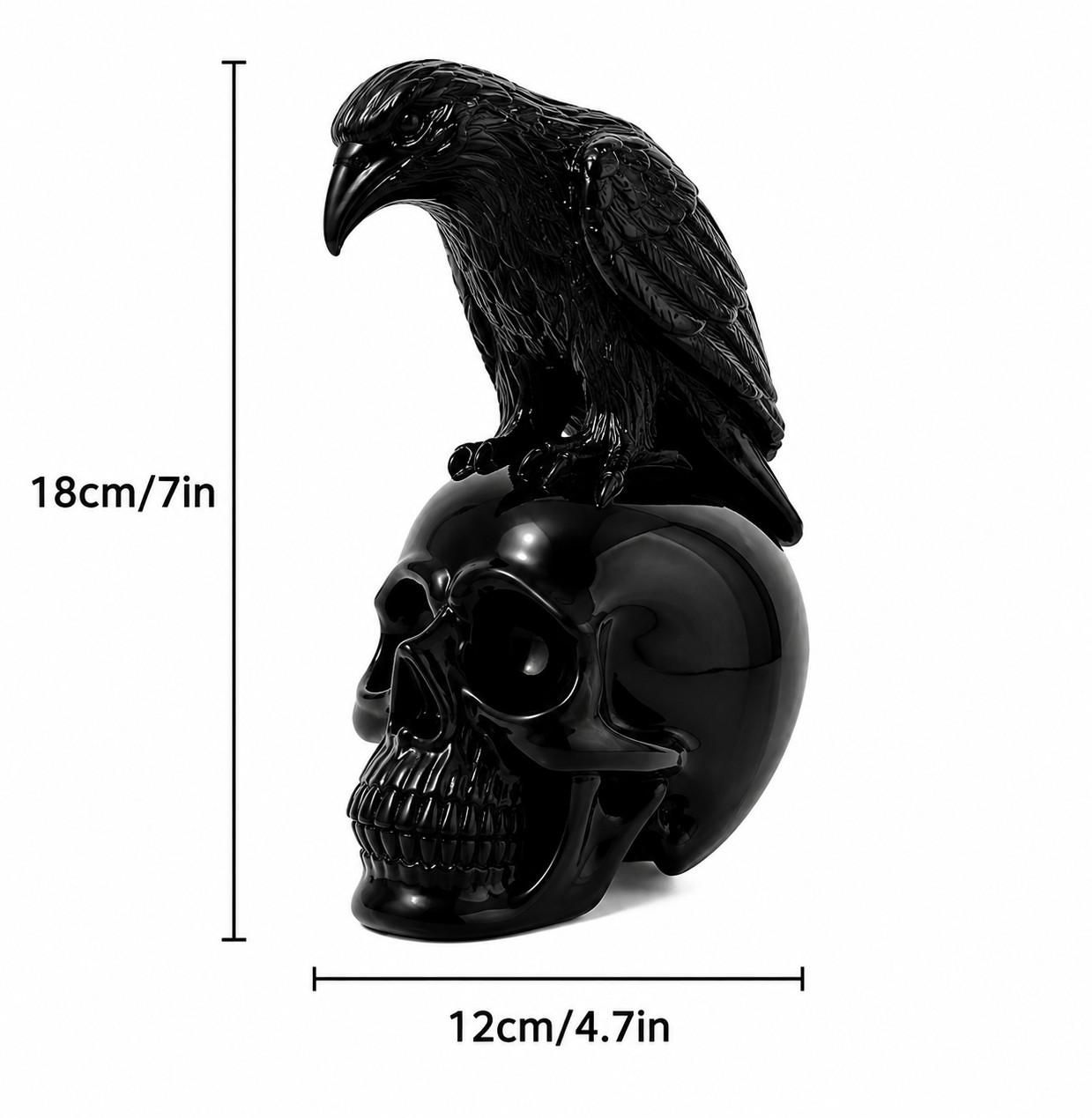 Raven on Skull Resin Statue – Gothic Black Decor